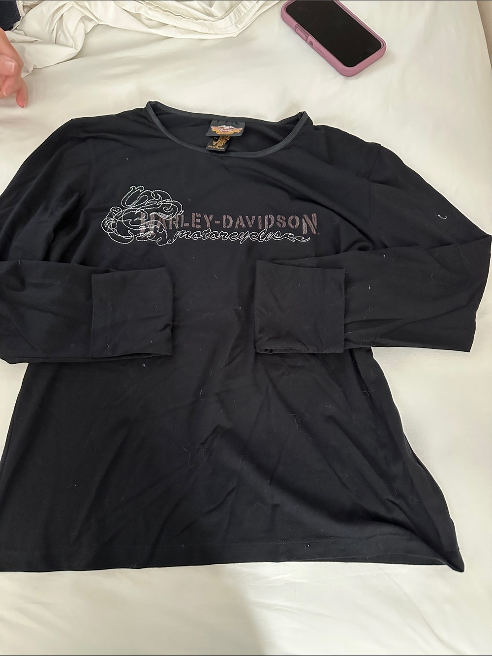 Harley-Davidson Black Long Sleeve Logo Tee with Subtle Graphic